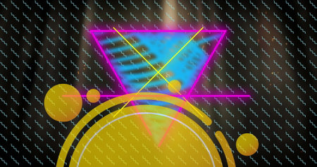 Image of shapes over light trails on black background. Abstract background, pattern and digital...