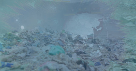 Image of data processing over rubbish dump. Global business and digital interface concept digitally generated image.の写真素材
