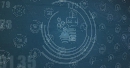 Image of social media icons over blue background. Social media and digital interface concept...