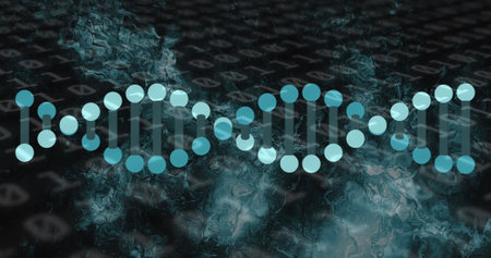 Image of dna strand with binary coding data processing. Global science, data processing, connections...