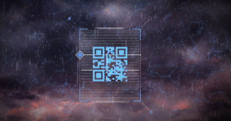 Image of shapes moving over qr code. Global business and digital interface concept digitally generated image.の写真素材