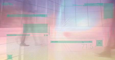 Image of data processing over business people walking. Global business and digital interface concept...
