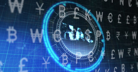 Image of currency symbol over uah symbol. global business, finances and digital interface concept...