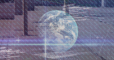Image of globe, binary coding with networks of connections. Global connections, business, finance, computing and data processing concept digitally generated image.の写真素材
