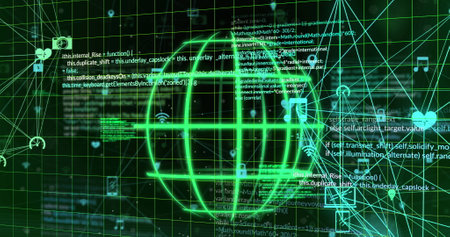 Image of globe and data processing. Global computing, digital interface and data processing concept...