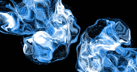 Image of blue shapes moving on black background. Abstract background, pattern and colour concept...