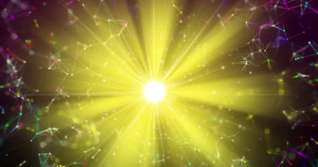 Image of yellow light and connections on black background. Shape, colour, movement and space concept...