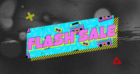 Image of flash sale text on retro speech bubble with abstract shapes. Sales, retail and...