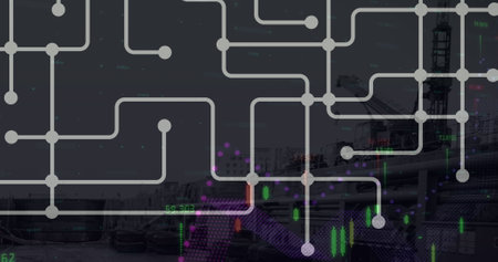 Image of data processing over shapes and port. Social media and digital interface concept digitally...