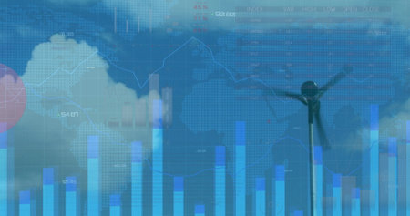 Image of financial data processing over business people walking. Coronavirus cells floating over...