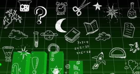 Image of floating application icons drawing over multiple graphs against black background. Digitally generated, hologram, report, finance, business, illustration and technology concept.の写真素材