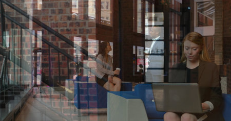 Image of digital icons over while using colombia. Global shipping delivery and connections concept digitally generated image.の写真素材