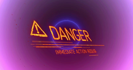 Image of danger text over circles. Global business and digital interface concept digitally generated image.の写真素材