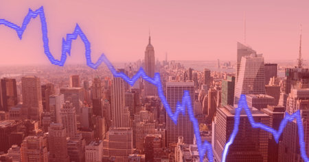 Image of cityscape over data processing. Global business and digital interface concept digitally...