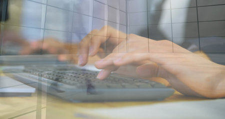 Image of diverse business people using computers over people walking. Global business, technology and digital interface concept digitally generated image.の写真素材