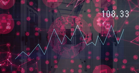 Image of globe and digital data processing over computer servers. Global connections, computing and...