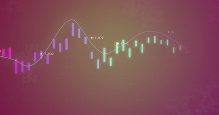 Image of data processing over diagrams on blue background. Global business, technology and digital interface concept digitally generated image.の写真素材