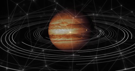 Image of network of connections over globe. Global connections, computing and data processing concept digitally generated image.の写真素材