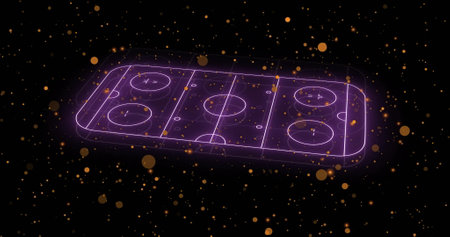 Hockey rink image with glowing lines over floating particles. sport, ice, dynamic, motion, digital, futuristicの写真素材