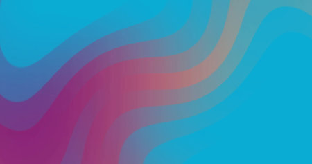 Image of red and orange curved lines moving on blue background. Abstract, energy, change, connection, processing, background and communication, digitally generated image.の写真素材