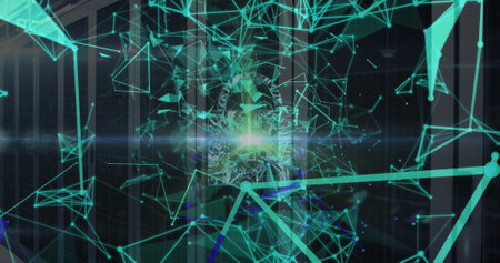 Image of networks and digital data processing over computer servers. Global connections, computing...