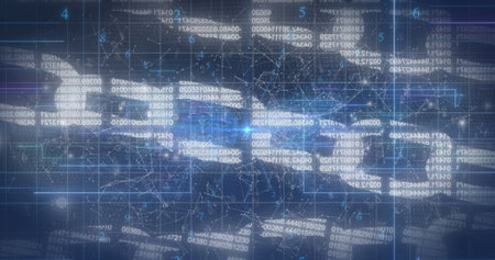 Image of data processing over chains. Global business and digital interface concept digitally...