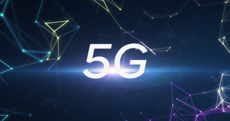 Image of 5G written in white letters with scope scanning, data recording and computer processor...