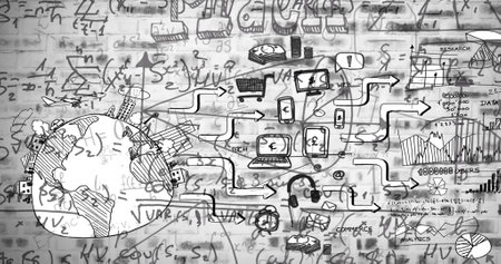 Image of social media icons over mathematical equations. school, education and study concept digitally generated image.の写真素材