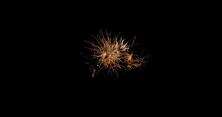 Digital image of orange fireworks exploding against black background. 4kの写真素材