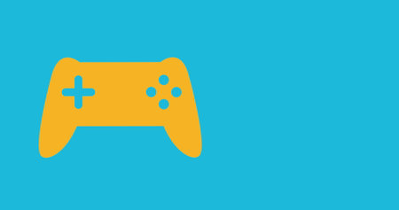 Image of gamepad shape filling in yellow on blue background 4kの写真素材