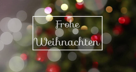 Image of frohe weihnachten text over christmas tree. Christmas, tradition and celebration concept digitally generated image.の写真素材