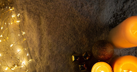 Image of christmas fairy lights decorations. christmas, tradition, celebration and festivity concept digitally generated image.の写真素材