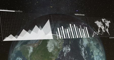Image of data processing over globe. Global connections, computing and data processing concept...