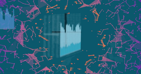 Image of data processing and diagrams over shapes. Technology and digital interface concept...