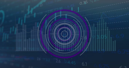 Image of financial data processing over dark background. Global finance, business, connections,...