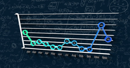 Image of mathematical data processing over statistics on dark background. Global science,...