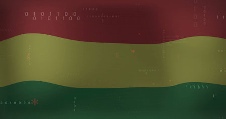 Image of flag of bolivia over processing data. Bolivian, national, connection, network, digital interface and communication, digitally generated image.の写真素材