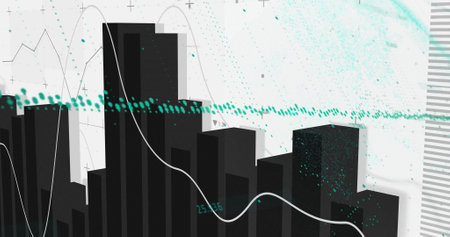 Image of statistics and digital data processing over white background. Global connections, computing...