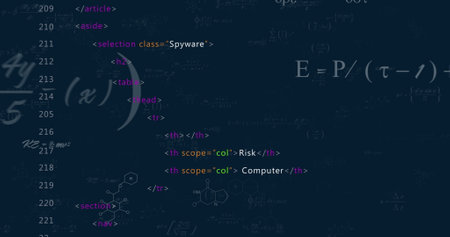 Image of mathematical data processing over black background. Global science, finance, business,...