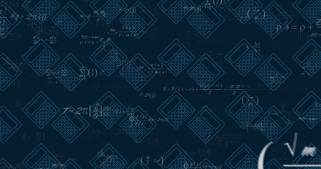 Image of mathematical data processing over calculators on dark background. Global science, connections, computing and data processing concept digitally generated image.の写真素材