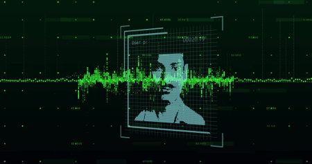 Image of data processing over diagrams and people icons. Technology, business and digital interface...