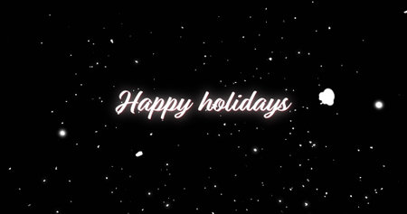 Image of happy holidays text on black background. Christmas, tradition and celebration concept digitally generated image.の写真素材