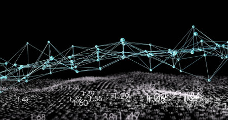Image of dna strand, data processing over black background. global science, artificial intelligence, connections, computing and data processing concept digitally generated image.の写真素材