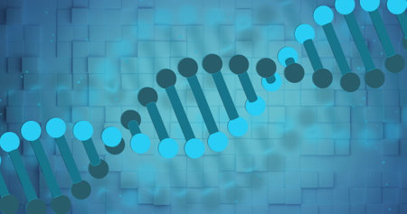 DNA strand image over blue geometric background. Science, biology, genetic, genome, helix, technologyの写真素材