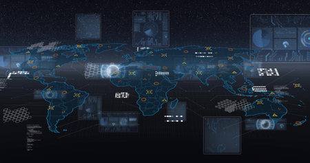 Global network connections and data processing image over world map. Technology, innovation,...