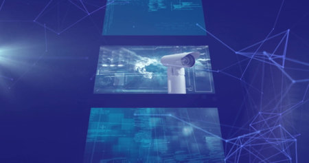 Image of connections and digital data processing over screens. Global connections, computing and data processing concept digitally generated image.の写真素材