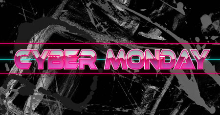 Cyber Monday text image over abstract black and white background. Shopping, sale, discount, retail, ecommerce, onlineの写真素材