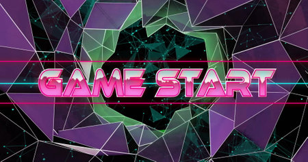Game Start text image over digital network connections on dark background. Technology, networking,...
