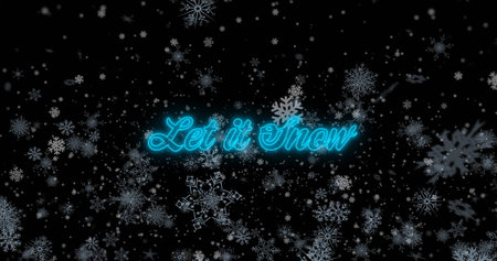 Image of snow falling over let it snow text. Christmas, celebration and digital interface concept digitally generated image.の写真素材