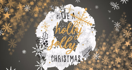 Image of snow falling over have a holly jolly christmas text. Christmas, celebration and digital interface concept digitally generated image.の写真素材